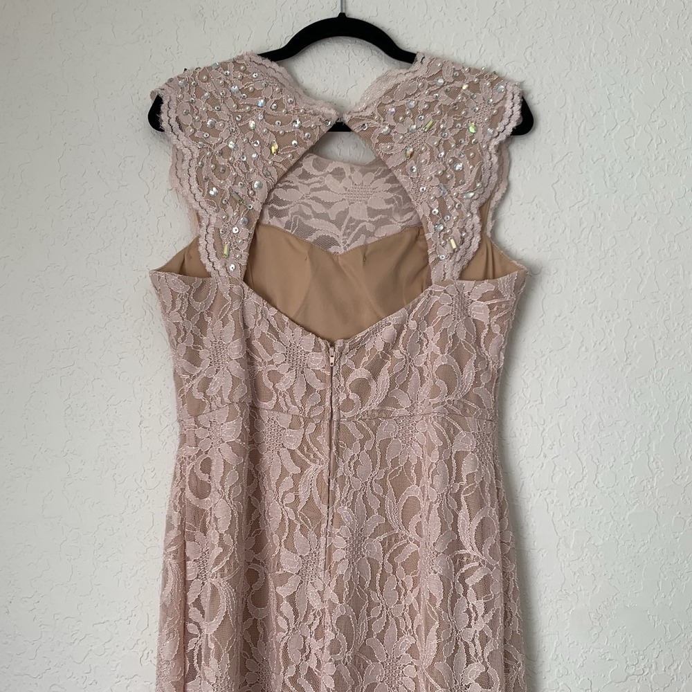 City Triangles Lace Gown Women 13 Pink Beaded Illusion Slit Prom Formal Romantic - Picture 12 of 12
